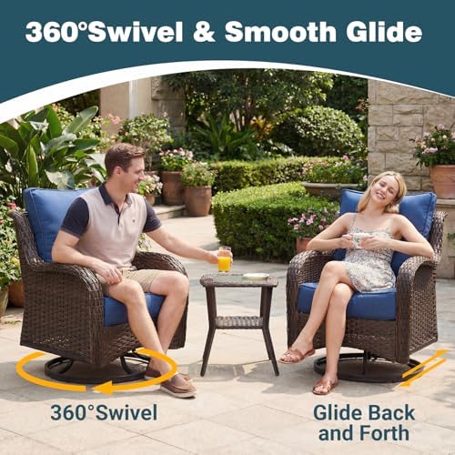 Patio Furniture Set, High Back Swivel Chairs, Weather Resistant Olefin Fabric - Image 3