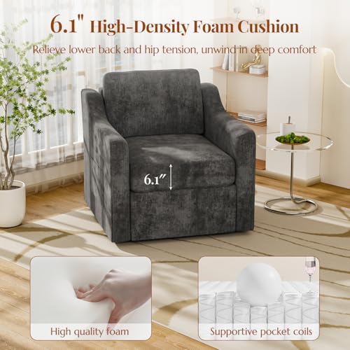 360°Swivel Accent Chair with Lumbar Support, Swivel Armchair with Deep Seat - Image 5