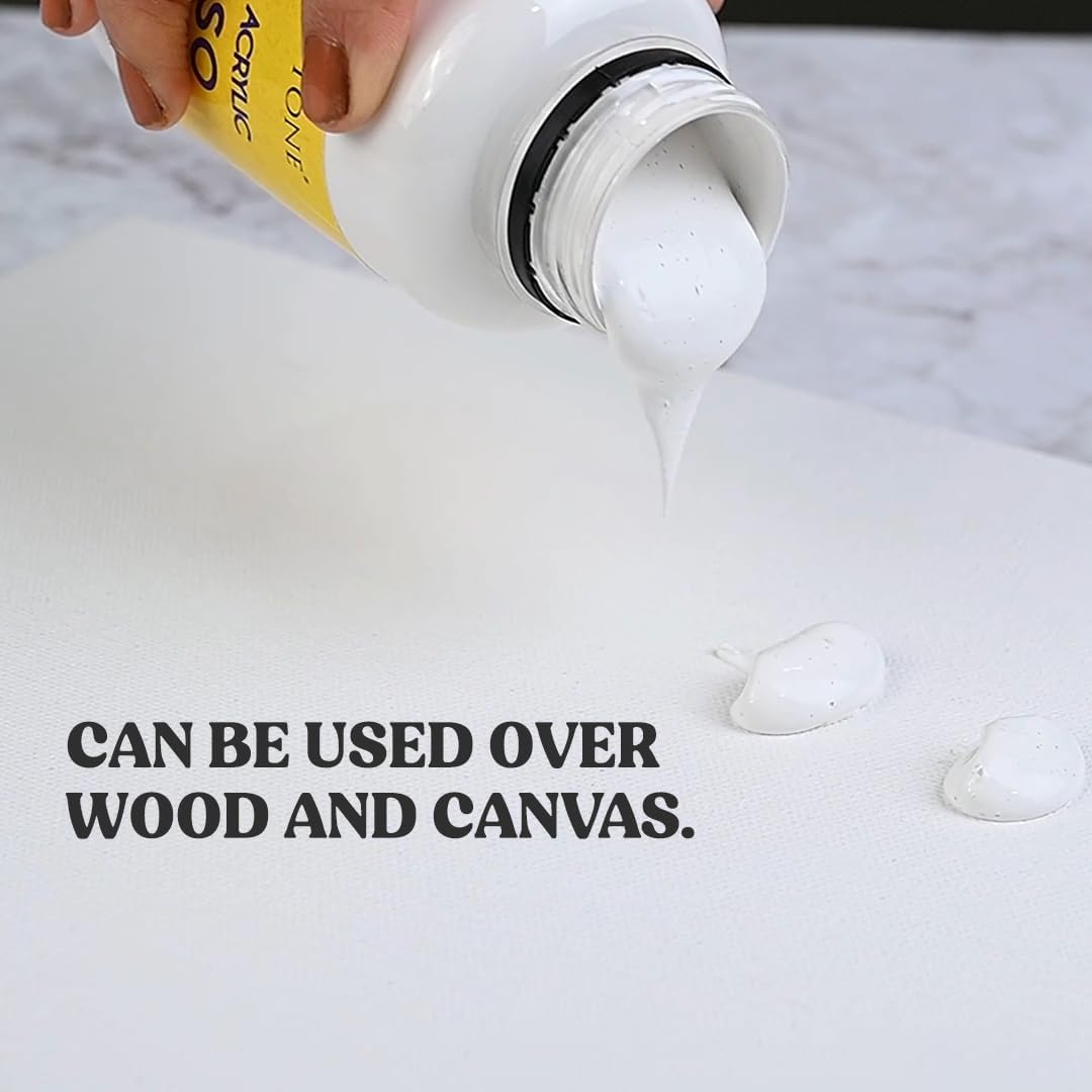 GRANOTONE Acrylic Gesso Water Base | Matte Finish | Interior/Exterior Use | Long Lasting For Acrylic Painting | Non-Toxic Universal Gesso Finish Primer, White