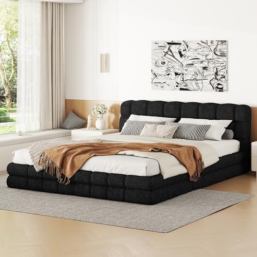 SOFTSEA Queen Size Upholstered Platform Bed, Fleece Floor Bed by SOFTSEA