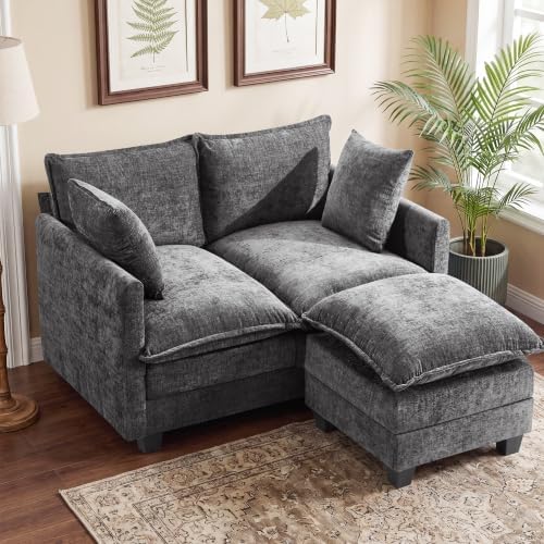 50" Loveseat Sofa with Ottoman, Cloud 2-Layer Cushion & 27" Deep Seat, Modern by KYJ
