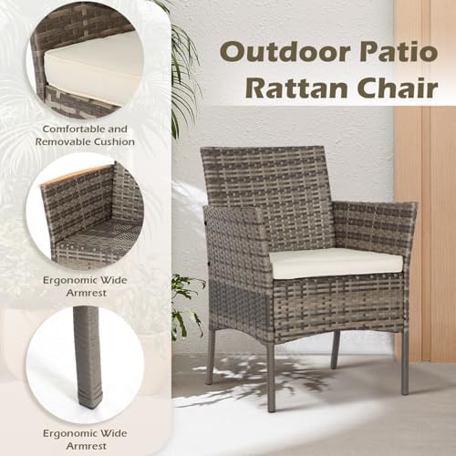 FDW 3-Piece Patio Furniture Set | Gray & Khaki | Outdoor Wicker Furniture - Image 4