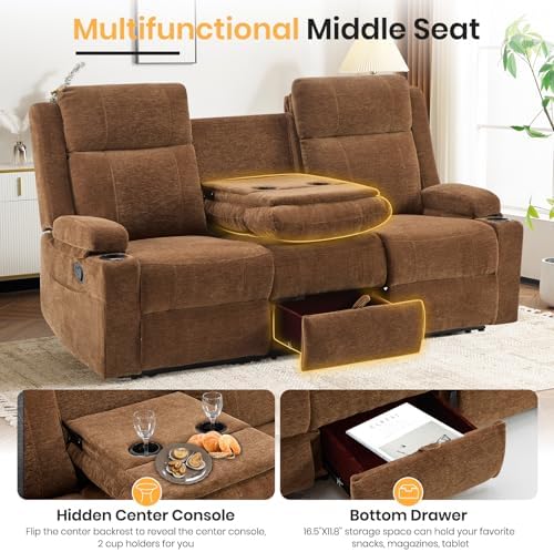 3 Seater Recliner Sofa with Console, RV Loveseat Reclining Couch with Drop Down - Image 4