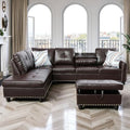 Leather L-Shaped Couch Set, 97.5"L x 69.5"W Sectional Sofas Brown by Topcomfy