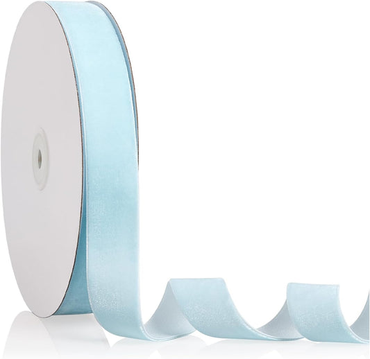 1" X 20 Yards Baby Blue Velvet Ribbon for Christmas Tree Wreath Decoration Handmade Crafts Ornaments Gift Wrapping & Bow Making