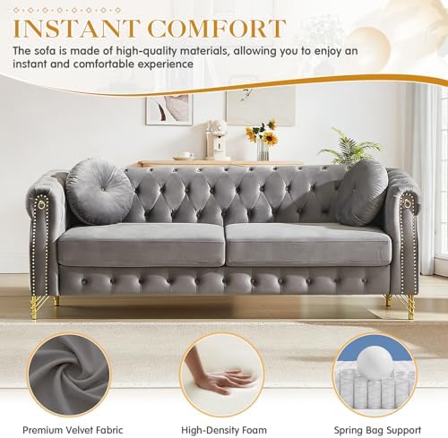 JEEOHEY 2 Pieces Mid Century Modern Chesterfield Sofa Set, Upholstered Button - Image 6