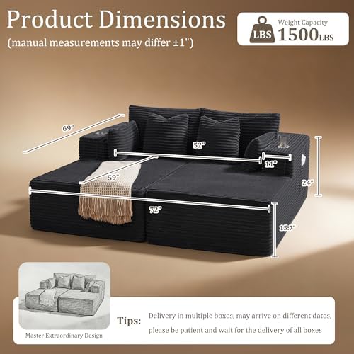 72" Cloud Sectional Couch, Comfort Sleep Sofa - Image 2
