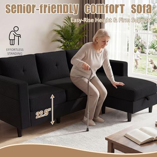 JAMFLY 77" L-Shaped Corduroy Sectional Sofa - Image 5