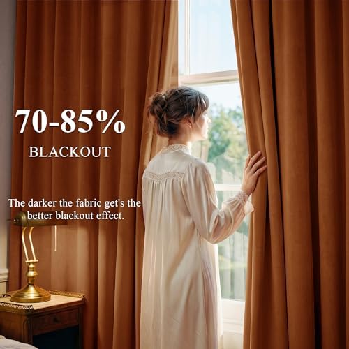 StangH Burnt Orange Velvet Curtains Back Tab Boho Drapes - Image 3