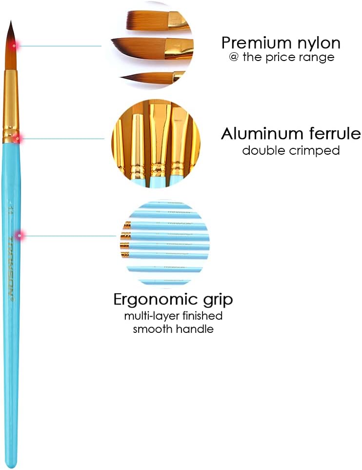 Transon Art Painting Brush Assorted Set of 12 for Acrylic Watercolor Gouache Hobby Painting