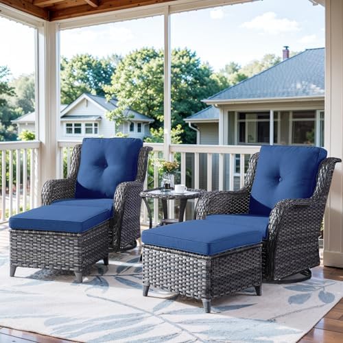 Belord 5 Piece Wicker Patio Furniture Set, Outdoor Swivel Rocker Chairs Set of 2 by Belord