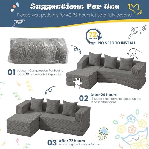 Modular Kids Play Couch, Convertible Toddler Sectional Sofa, Soft Cloud - Image 6