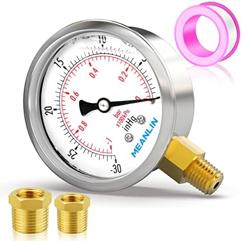 MEANLIN MEASURE -30inHG~0Psi Stainless Steel 1/8" NPT 2.5" FACE DIAL Vacuum by MEANLINMEASURE