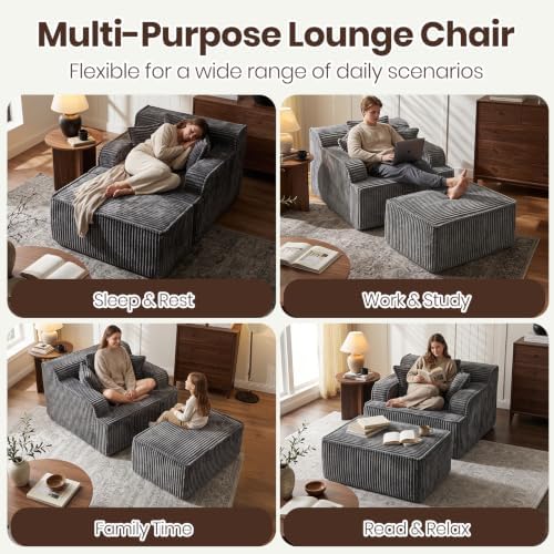 Corduroy Chaise Lounge Chair - Image 4