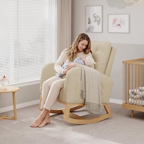 GarveeHome Nursery Rocking Chair, Teddy Fleece Upholstery, Sturdy Wooden Legs & - Image 3