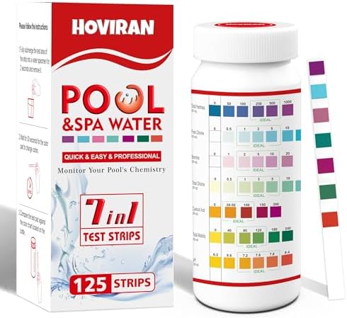 Pool Test Strips 7 Way, Quick Pool and Spa Test Strips 125ct Hot Tub Test by HOVIRAN