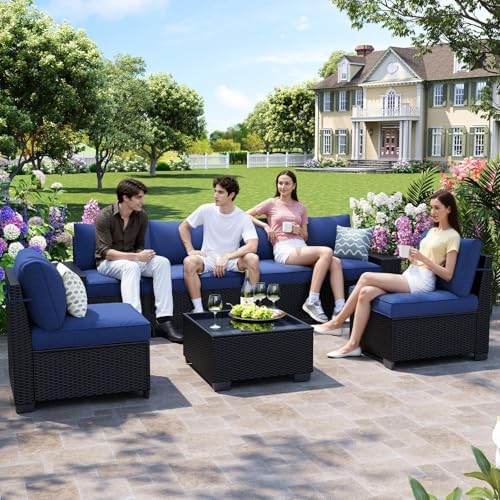 7-Piece Outdoor Patio Furniture Set, 6-Seat All-Weather PE Rattan Wicker Patio - Image 6