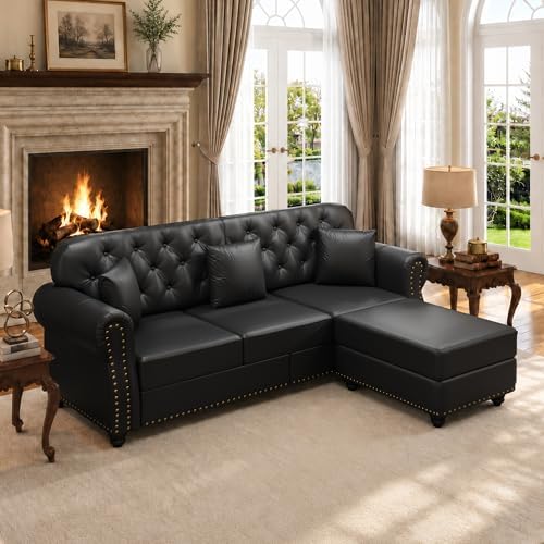 82.6'' Faux Leather Chesterfield Sofa by SmartEdge