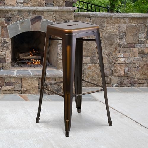 Flash Furniture 30 in Backless Metal Barstool, Distressed Copper - Image 2