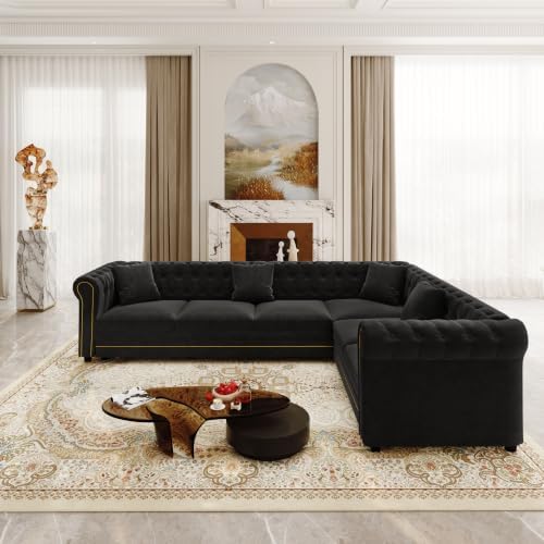 115.3" Velvet L-Shaped Pull-Out Chesterfield Sleeper Sofa Bed - Image 2