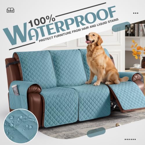KinCam Waterproof Recliner Sofa Covers Washable, 3 Seater, Light Blue - Image 3