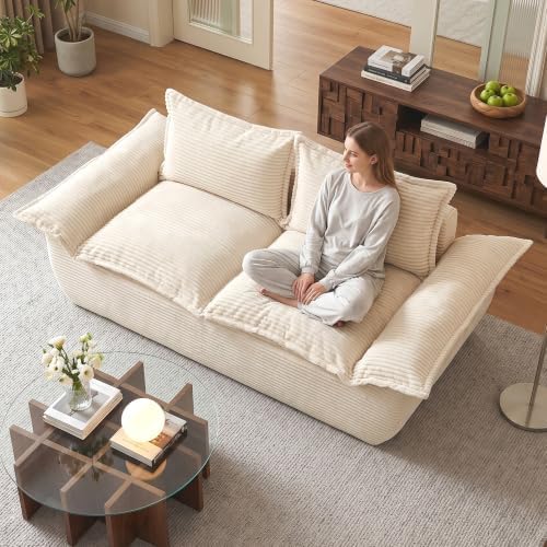 JUIKURY 55" Convertible Corduroy Sofa Bed, Boneless Foldable Loveseat Sleeper by Unknown