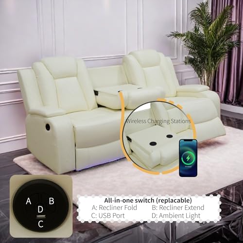 Power Recliner Set with LED Lights, Air Leather Reclining Set with USB - Image 4