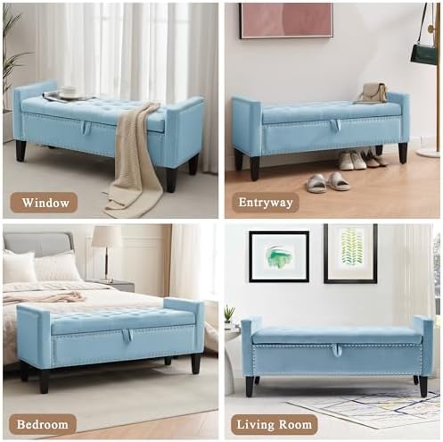 Velvet Storage Ottoman Bench, Modern Entryway Ottoman Bench - Image 6