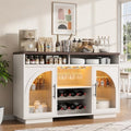 54" Coffee Bar Cabinet with Storage, LED Lights and Arched Glass Doors by SOLACEFURNITURE