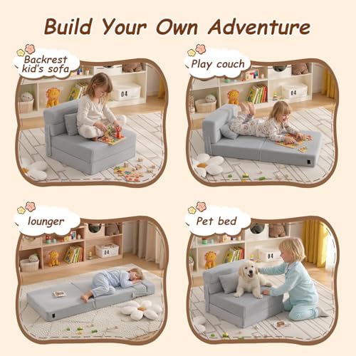 Foldable Sofa for Kids with Pillow, Washable Folding Floor Mat for Child - Image 5