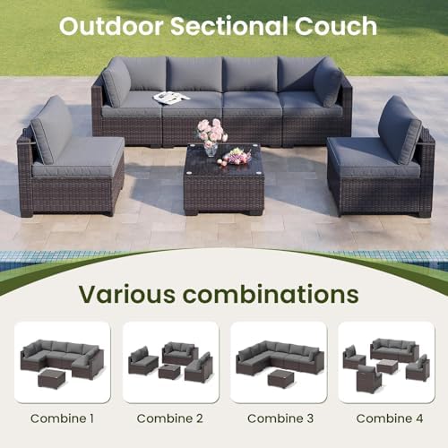 7-Piece Outdoor Patio Furniture Set, 6-Seat All-Weather PE Rattan Wicker Patio - Image 3