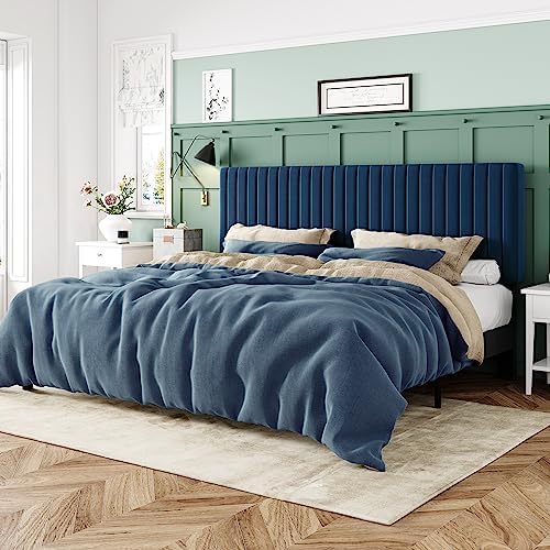 Allewie King Bed Frame, Velvet Upholstered Platform Bed by Allewie