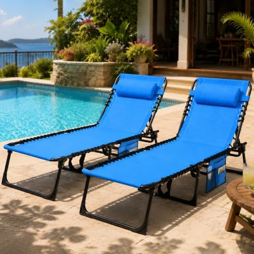 SUNW 2 Pack 400lbs Adjustable Folding Chaise Lounge, Lay Flat Recliner by Unknown