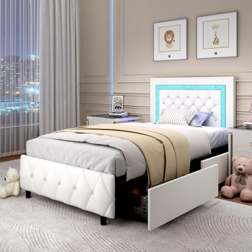 BarnFurin Twin Bed Frames with Storage Drawers and LED Lights - Image 3