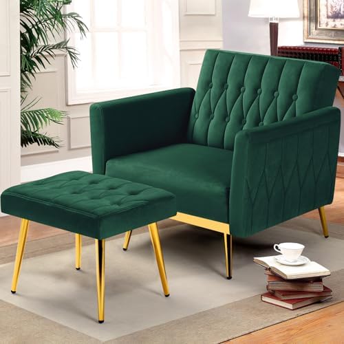 Velvet Accent Chair w/Ottoman & Adjustable Backrest - Image 2