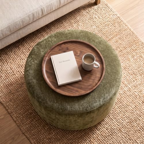 Upholstered Round Green Pouf Ottoman, Modern Footstool - Image 6