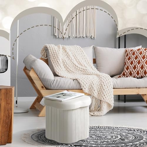 Qinyoung 2 Pcs Storage Ottoman Flower Shaped Foot Stools Foldable Velvet - Image 6