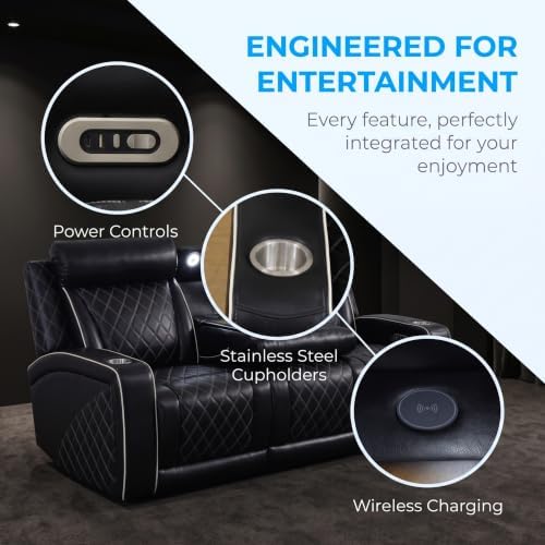 Living Room Furniture Set, Breathing Leather Power Recliner Sofa Sets - Image 4
