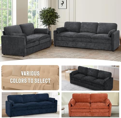 Comfy Chenille Sofa Set with Well-Filled Pillows, Dark Grey - Image 6