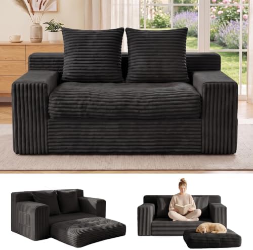 Small Boneless Couch, Boneless Loveseat Convertible Sofa Bed Sleeper Sofa Couch by FelizHome