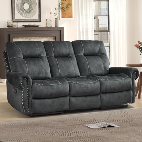 EBELLO Manual Recliner 3 Seat Sofa Couch, Soft Fabric 3 Seater Reclining Couch by EBELLO