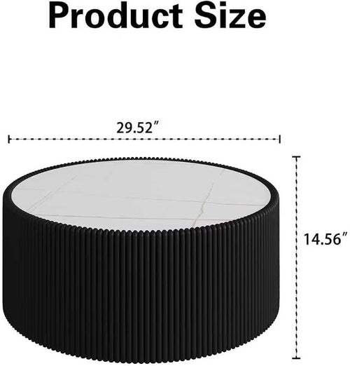29.52" Round Marble Coffee Table, Modern Fluted Coffee Table w/White Sintered - Image 2