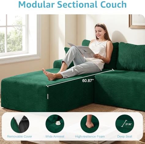 Hobestluk Boneless Couches Modular Sectional Sofa L-Shape Oversized Chaise - Image 5