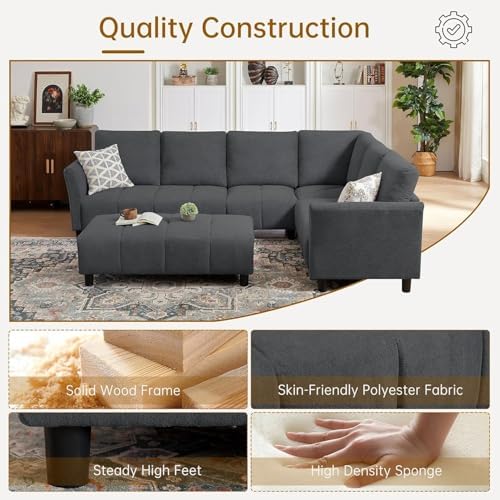 103" L Shaped Couch with Ottoman, 6 Seater Sectional Sofa - Image 4