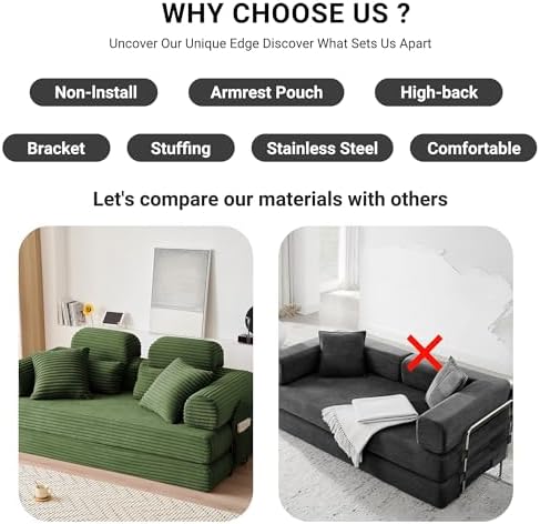 78.8" Futon Sofa Bed with High Back, Boneless Couches - Image 4