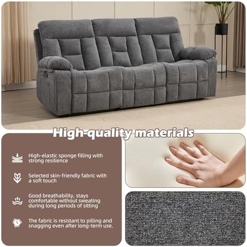 CANMOV 3 Seat Manual Recliner Sofa, Modern Reclining Sofa - Image 5