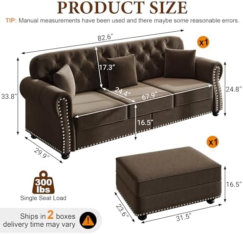 82.6" Velvet Chesterfield Sofa - Image 2