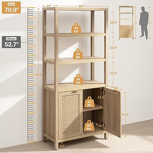 SICOTAS 71" Tall Rattan Bookshelf - Image 3