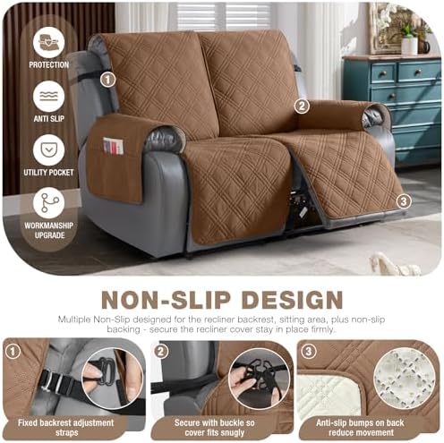 TAOCOCO 100% Waterproof Loveseat Recliner Cover, Non Slip Split Recliner Couch - Image 4