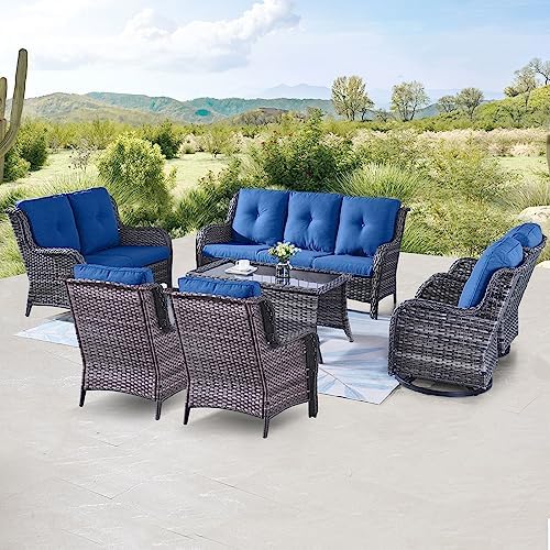 Belord 7 Piece Wicker Patio Furniture Set, Outdoor Swivel Rocker Chairs Set of 2 by Belord